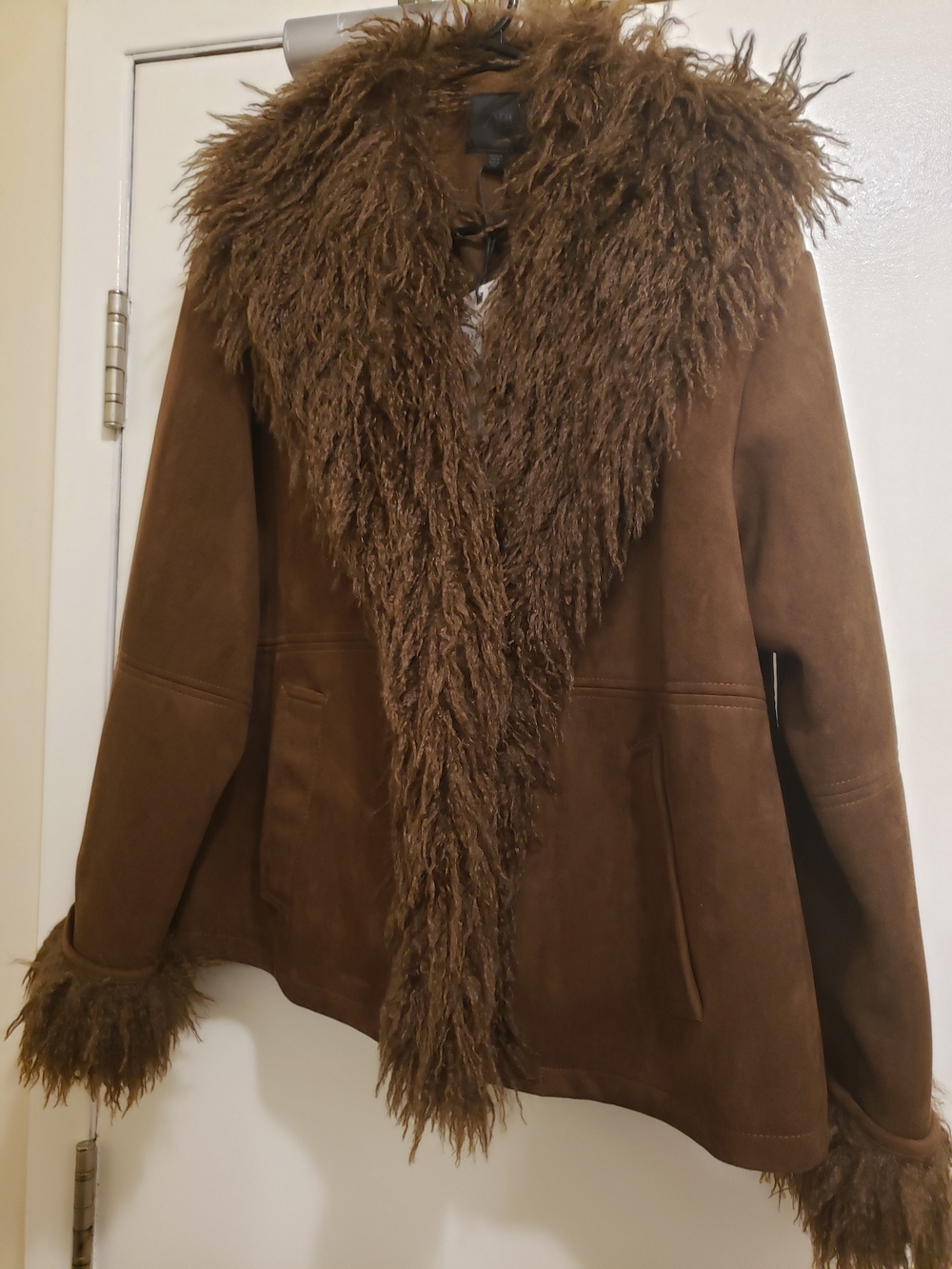 Zara Brown Faux Shearling Trim Teddy Jacket